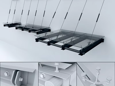 Modern Glass Awning Design With Multiple Transparent Panels And Sturdy Metal Brackets 3d model
