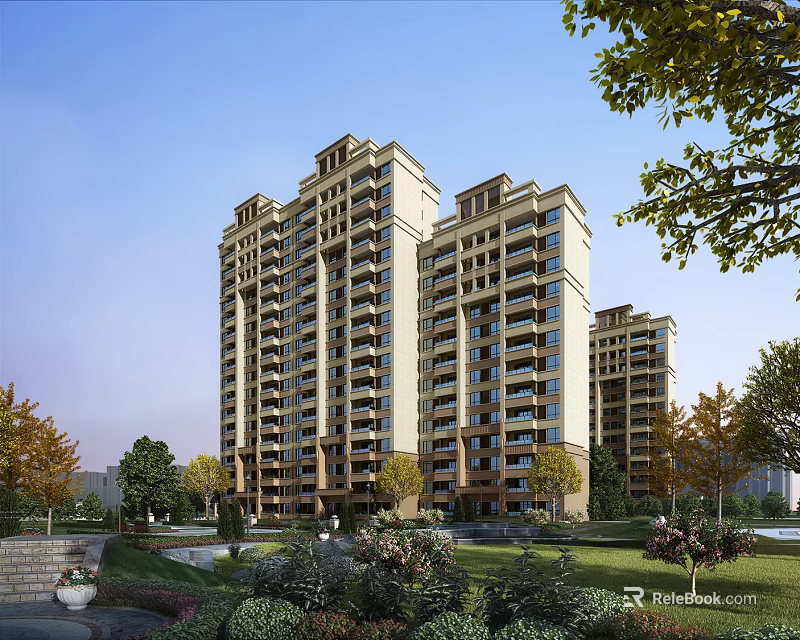 Modern High Rise Residential Buildings With Lush Greenery And Landscaped Gardens 3d model