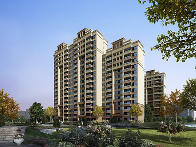 Modern High Rise Residential Buildings With Lush Greenery And Landscaped Gardens 3d model