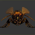 Yellow and Black Hornet with Red Eyes Orange Wings Detailed 3D Render Dark Background Reflection