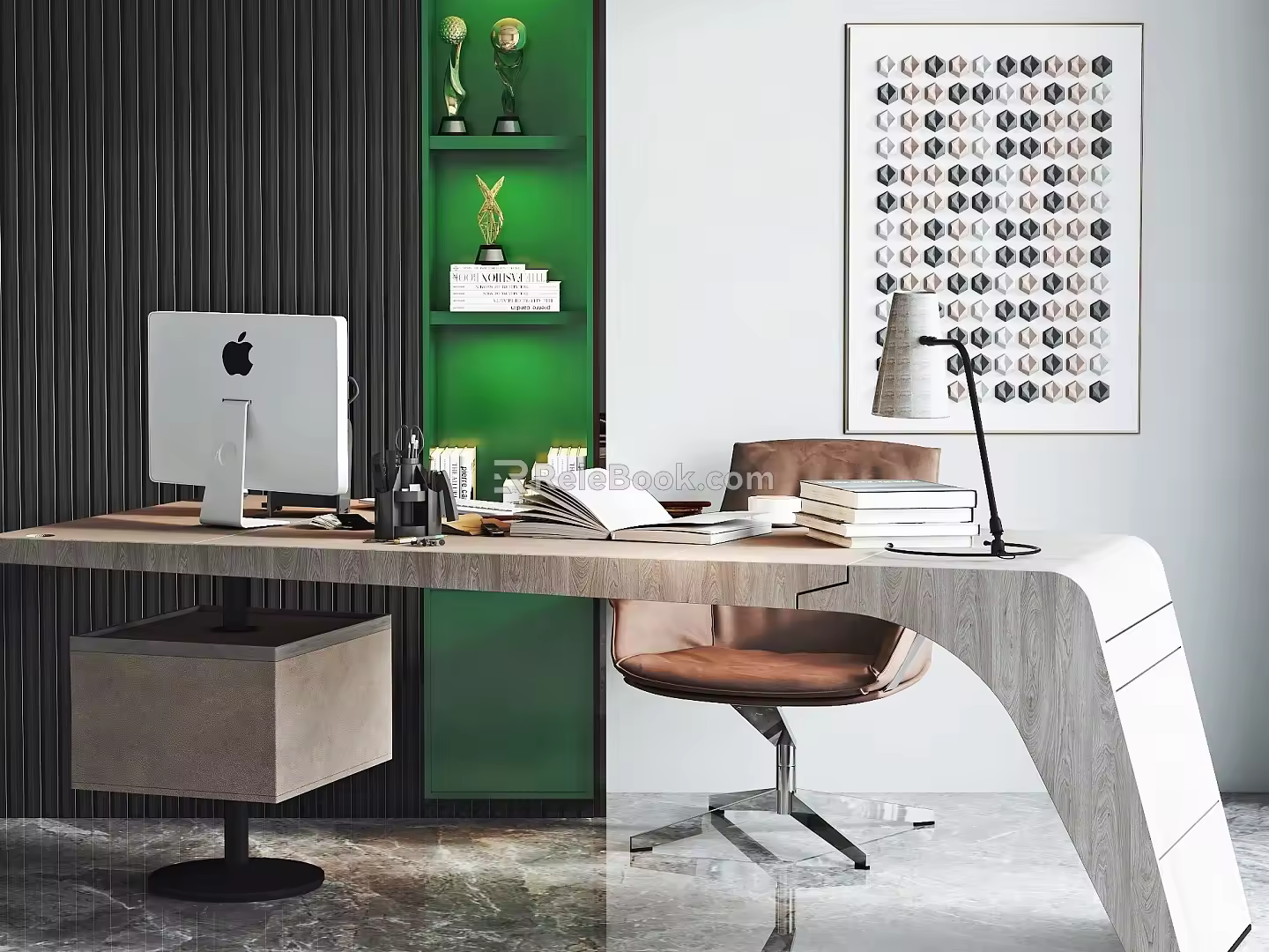 Modern Office Desk Books 3d model