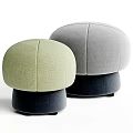 Two Light Green And Gray Fabric Ottomans With Round Top And Dark Base 3d model