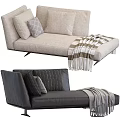 Modern Dark Leather And Light Fabric Sofas With Striped Pillows And Blankets 3d model
