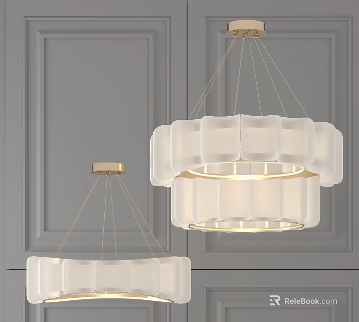 Modern White Geometric Design Chandeliers Hanging In Interior With Gray Wall Background 3d model 