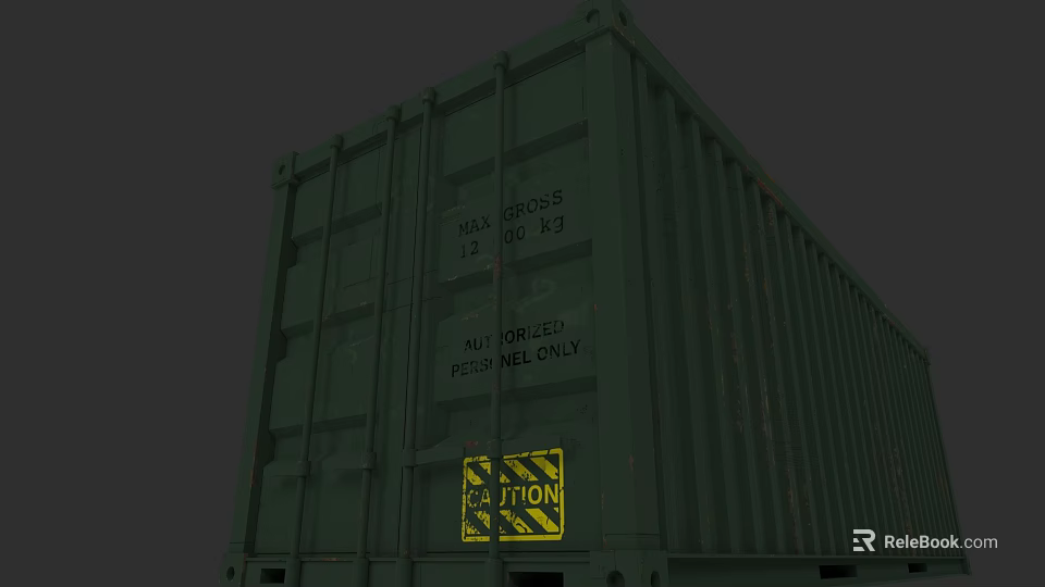 Military Weapon Storage Container With Green Exterior And Warning Sign 3d model 