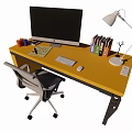 Functional Office Desk and Chair Set Featuring Computer Monitor Desk Lamp Books and Stationery