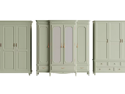 Light Green Modern Wardrobe Designs With Glass Doors Drawers And Metal Handles 3d model