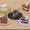 Assorted Cake Slices With Cream And Fruit Toppings On Colorful Plates