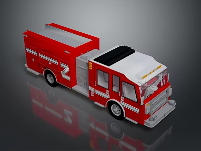 Detailed Red Fire Truck Toy Model With White Top And Cabin 3d model