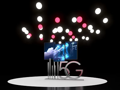 5G Exhibition Island With Digital Display Screens And Colorful Illuminated Lights 3d model