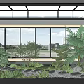 Bright Indoor Landscape With Large Glass Windows Skylight Palm Trees Green Plants And Stone Elements