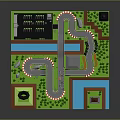 Scenic Landscape With Curved Roads Green Grass Blue Pond And Buildings