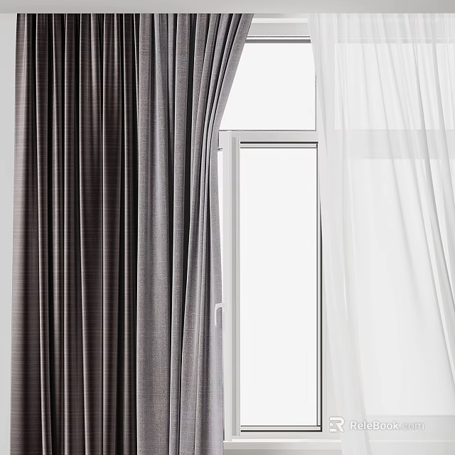 Dark And Light Textured Curtains With Sheer Layer For Home Window Decoration 3d model