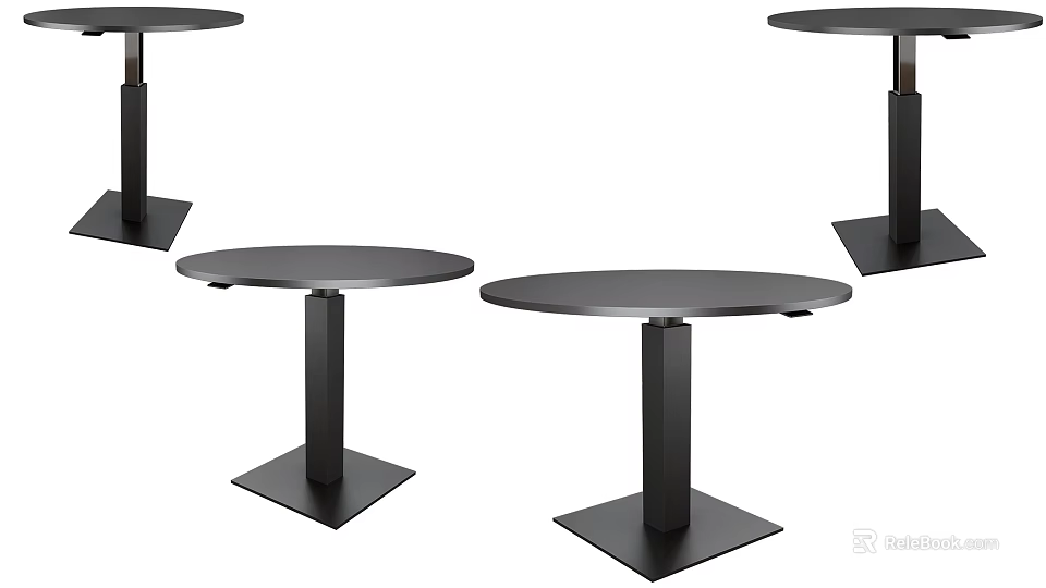 Four Black Round Bar Tables with Square Bases and Black Columns 3d model