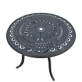 Stylish Metal Outdoor Table with Perforated Round Top and Ornate Decorative Legs