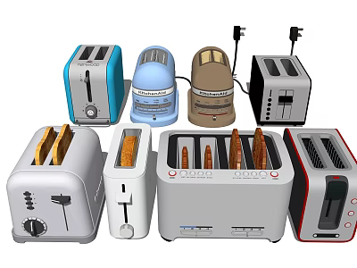 Various Style And Color Toasters With Modern Designs As Kitchen Appliances 3d model