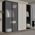 Modern Wardrobe Interior With Sliding Glass Doors And Hanging Folded Clothes