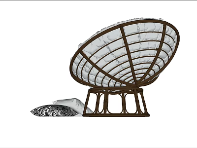 Modern Shell Shaped Leisure Chair With Brown Frame White Cushion And Patterned Pillow 3d model