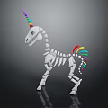 Detailed Unicorn Skeleton Model With Rainbow Horn And Colorful Tail On Dark Background