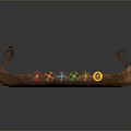Decorative Wooden Boat Featuring Carved Bow Multiple Wooden Oars And Colorful Circular Decorations