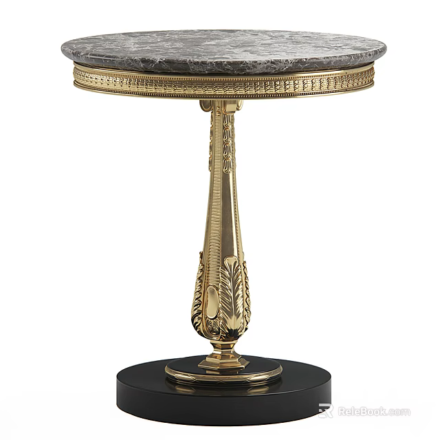 Elegant Luxury Side Table With Marble Top And Gold Carved Metal Base 3d model 