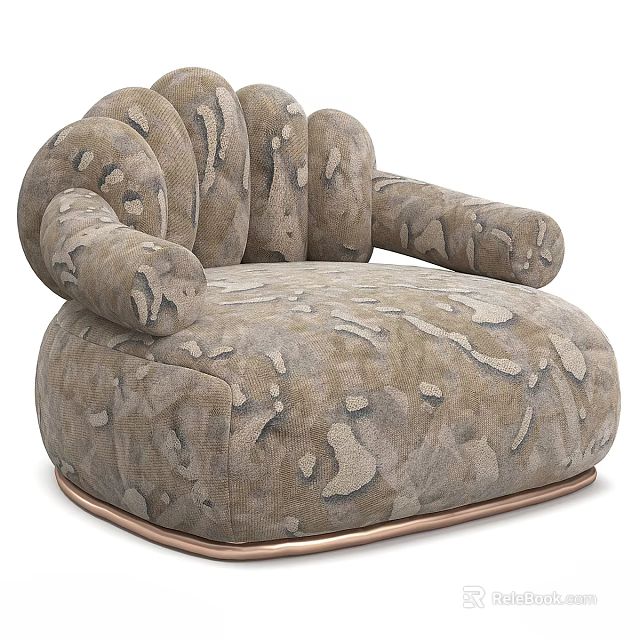 Stylish Single Sofa With Curved Armrests Wavy Backrest Metallic Base And Patterned Velvet Fabric 3d model 