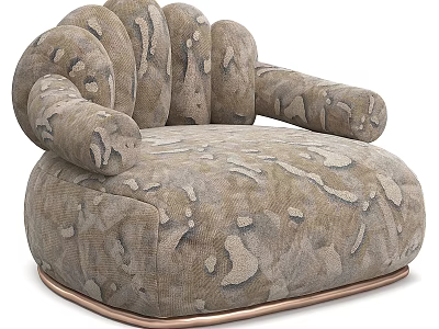 Stylish Single Sofa With Curved Armrests Wavy Backrest Metallic Base And Patterned Velvet Fabric 3d model