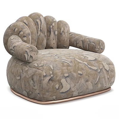 Stylish Single Sofa With Curved Armrests Wavy Backrest Metallic Base And Patterned Velvet Fabric 3d model