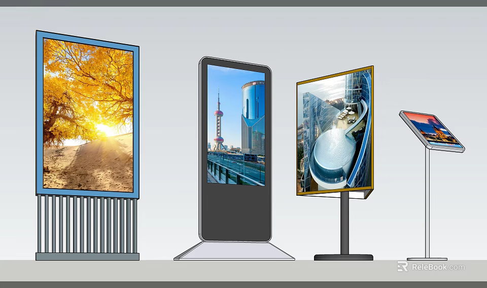 Outdoor Billboards Displaying Scenic Views Urban Skylines And Contemporary Art Installations 3d model 