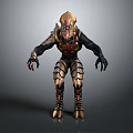 Scifi Character Creature With Armored Exoskeleton Golden Black Design And Clawed Hands