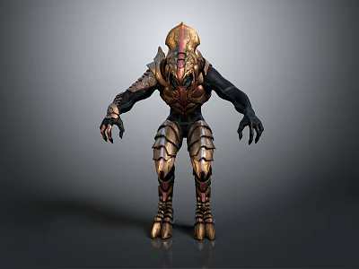 Scifi Character Creature With Armored Exoskeleton Golden Black Design And Clawed Hands 3d model