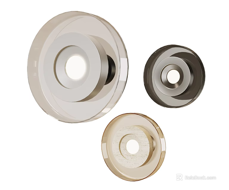 Modern Circular Wall Lamps In Silver Black And Gold With Smooth Metallic Finish 3d model 