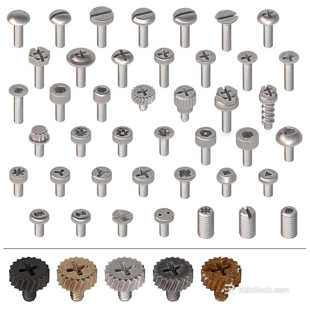 Assorted Metal Hardware Screws With Various Head Styles And Sizes For Industrial Applications 3d model 