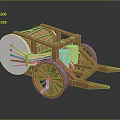 Ancient Wooden Architectural Structure With Large Drum Spokes And Metal Rimmed Wheels