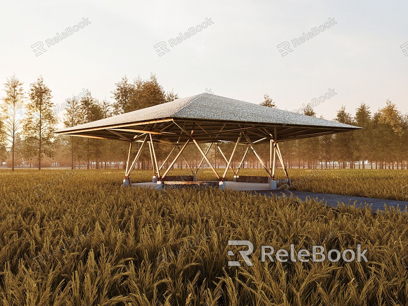 modern pavilion rice field bamboo pavilion rest gallery frame model