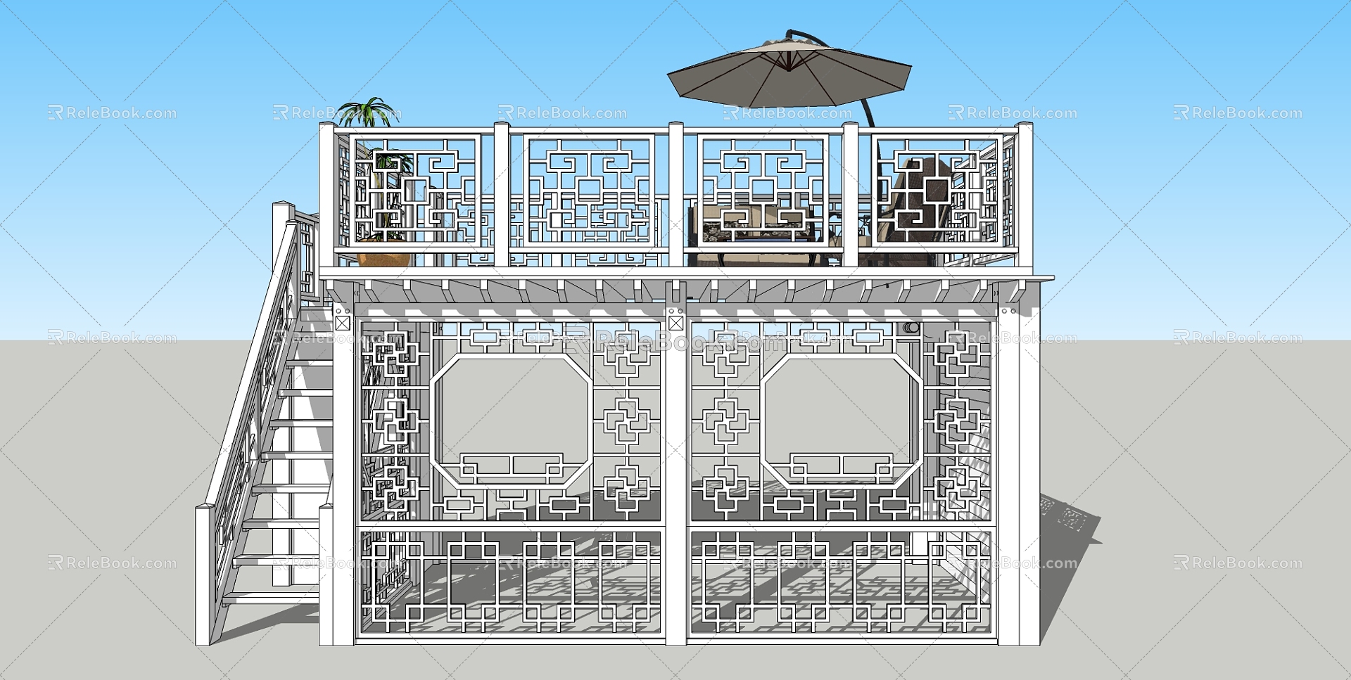 New Chinese-style Observation Deck Double-layer Grape Frame Landscape Deck Outdoor Leisure Space 3d model