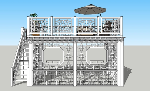 New Chinese-style Observation Deck Double-layer Grape Frame Landscape Deck Outdoor Leisure Space 3d model