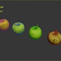 Four Fresh Green Apples With Small Spots On Black Background With Reflections