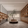 Modern Specialty Store Interior Design With Gray Walls White Pillars Wooden Ceiling And Display Shelves