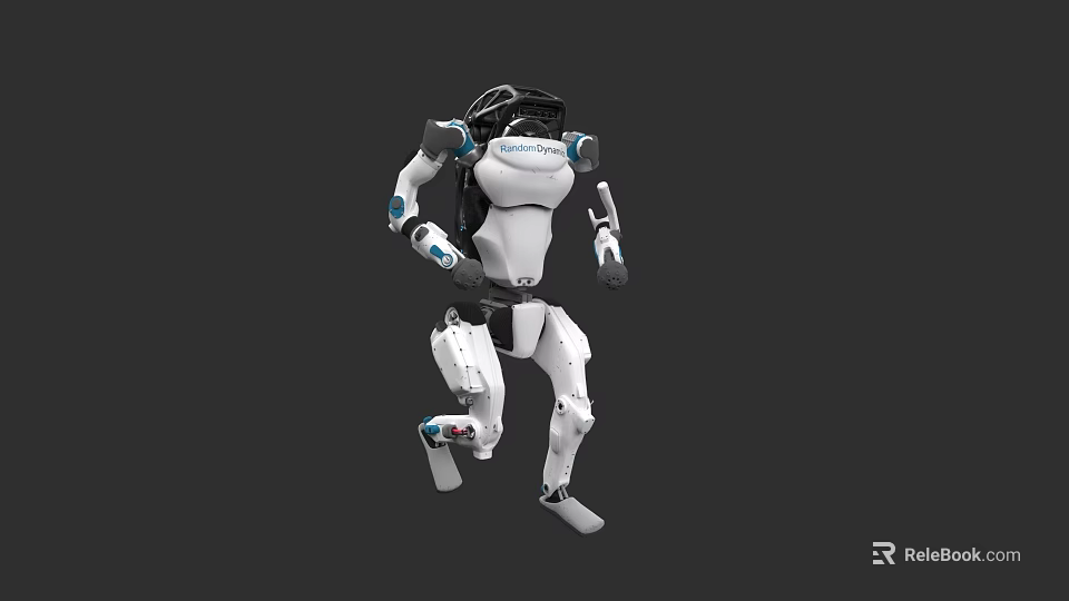 White And Blue Robot Game Movie Character With Mechanical Structure In Action Pose 3d model 