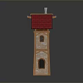 Charming Scenic Tower with Red Roof Wooden Structure and Stone Wall Windows