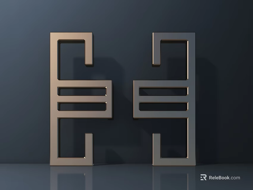 Modern Metal Door Handles Gold And Silver With Minimalist Geometric Lines On Dark Reflective Background 3d model 