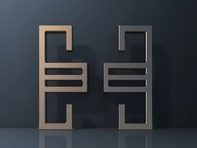 Modern Metal Door Handles Gold And Silver With Minimalist Geometric Lines On Dark Reflective Background 3d model