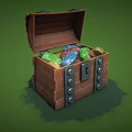 Open Vintage Wooden Chest Filled With Colorful Gems And Metal Lock