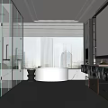 Modern Bathroom Interior Design With Glass Shower Marble Vanity Large Mirror And Bathtub