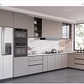 Modern Kitchen Interior Design With Light Gray Cabinets Marble Counter And Stainless Steel Appliances
