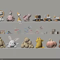 Adorable Stuffed Animal Toys Arranged on Shelves with Various Shapes and Colors