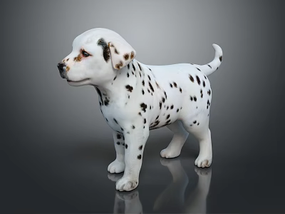 Dalmatian Puppy With Black And White Spots Standing On Dark Background Shiny Floor 3d model