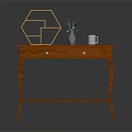 Classic Wooden Console Table With Drawer And Decorative Geometric Ornament
