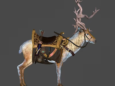Detailed Reptile Sculpture With Ornate Saddle And Decorative Horns Design 3d model